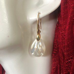 White Mother of Pearl Earrings, Gold Tone Ear Wire
